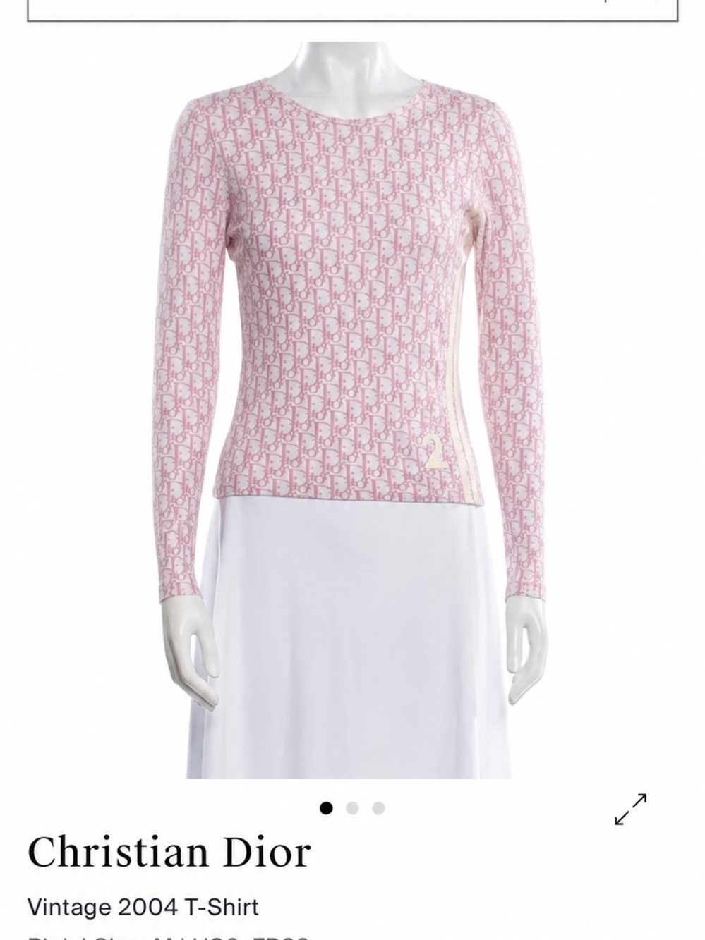 Dior Pale Pink Logo-Pattern Long Sleeve Top - Picture 1 of 4